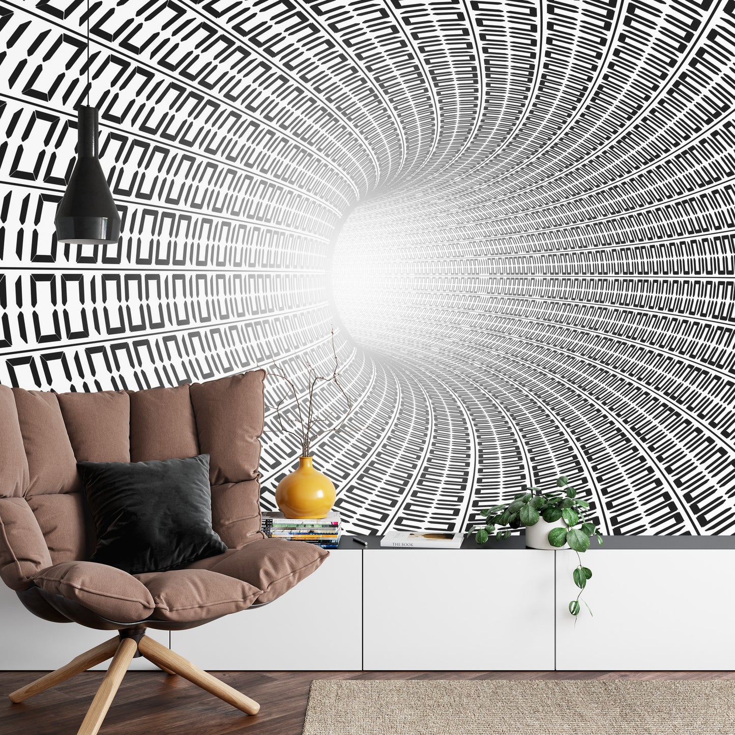 Fototapete 3D Tunnel - Schwarz Weiß