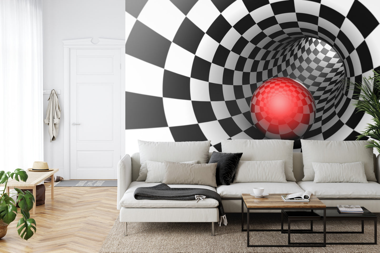 Fototapete 3D Tunnel - Schachbrett