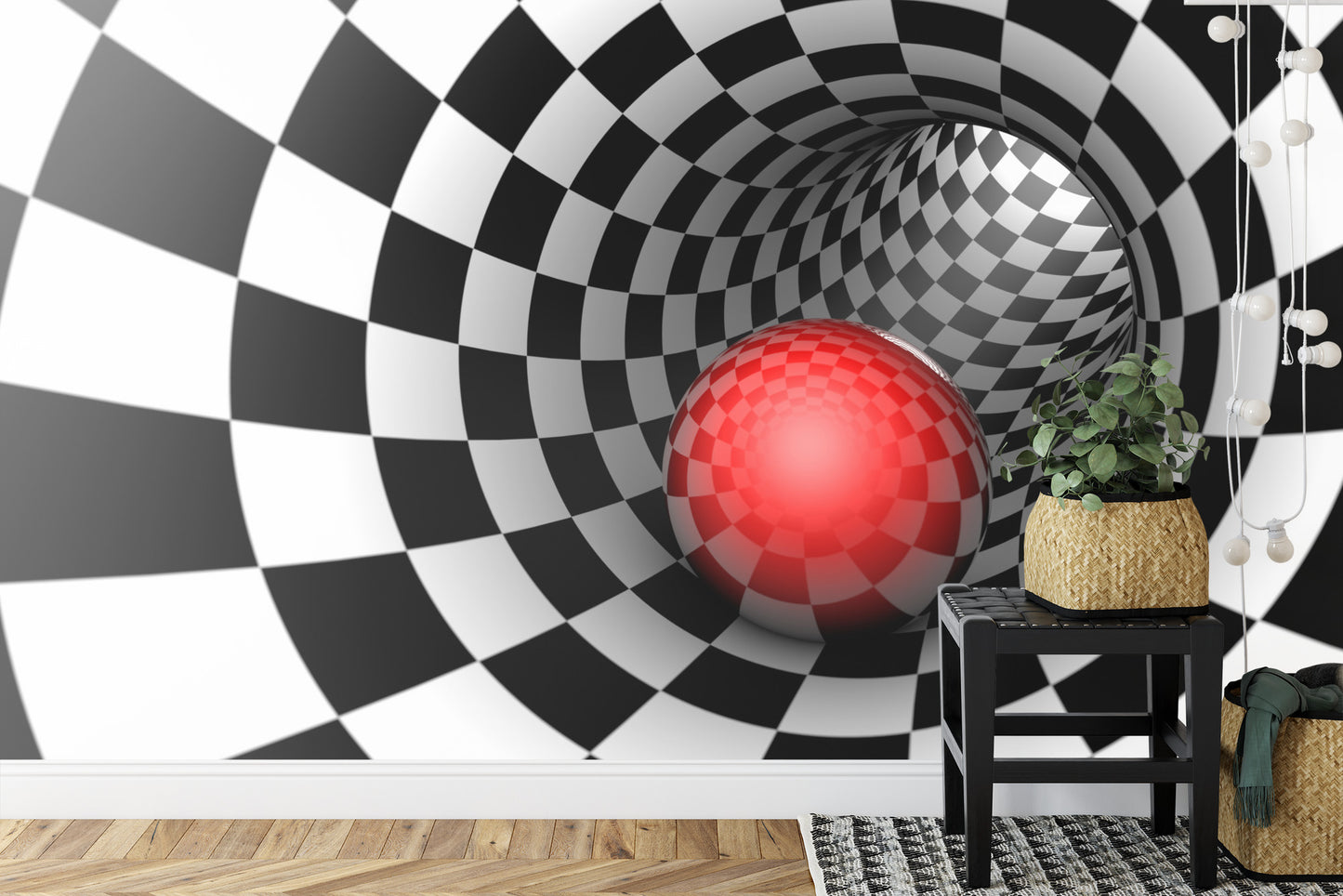 Fototapete 3D Tunnel - Schachbrett