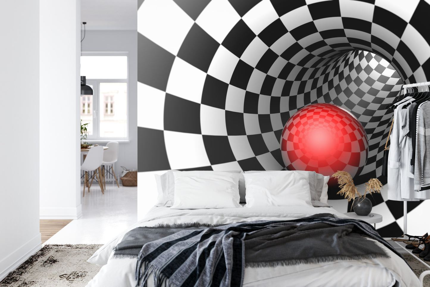 Fototapete 3D Tunnel - Schachbrett