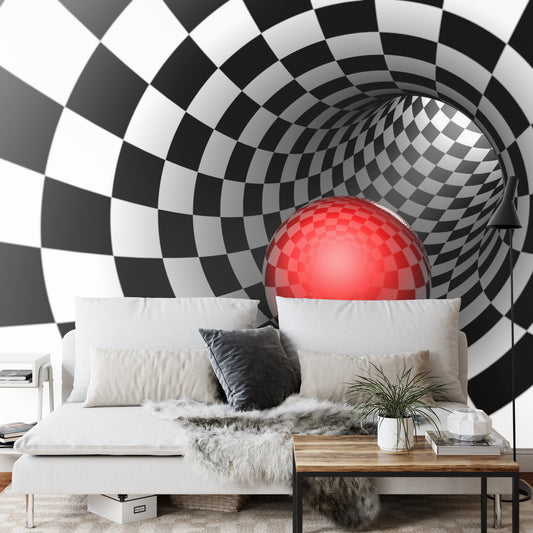 Fototapete 3D Tunnel - Schachbrett