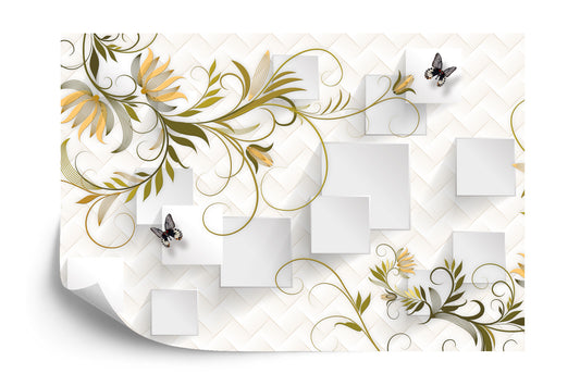 Fototapete Abstract Floral And Butterfly Background With Frame For 3D Living Room Bedroom Tv 3D Wallpaper Home Decoration Mural Wallpaper For Walls