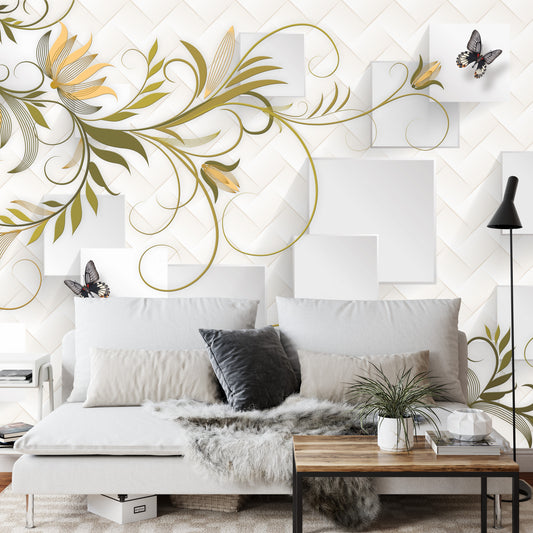 Fototapete Abstract Floral And Butterfly Background With Frame For 3D Living Room Bedroom Tv 3D Wallpaper Home Decoration Mural Wallpaper For Walls