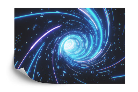 Fototapete Flying Inside Digital Data Tunnel. Futuristic Abstract Background With Neon Rays. Concept For Big Data, Blockchain, Cryptocurreny, Internet, Hyperspace And Space Travel. 4K 3D Render