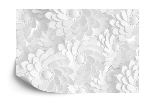 Fototapete Beautiful, Elegant Paper Flower In The Style Of Hand-Made On A White Wall. 3D , 3D Rendering.