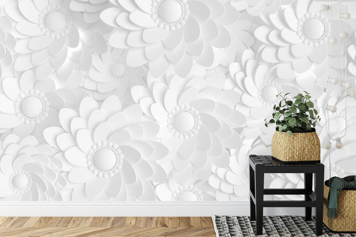 Fototapete Beautiful, Elegant Paper Flower In The Style Of Hand-Made On A White Wall. 3D , 3D Rendering.