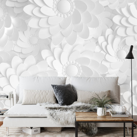 Fototapete Beautiful, Elegant Paper Flower In The Style Of Hand-Made On A White Wall. 3D , 3D Rendering.
