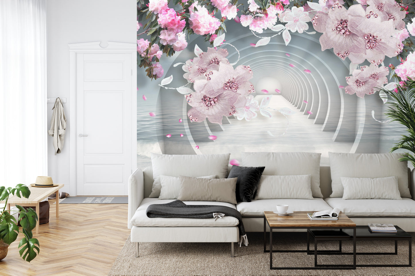 Fototapete 3D Wallpaper Pink Jewelry Flowers