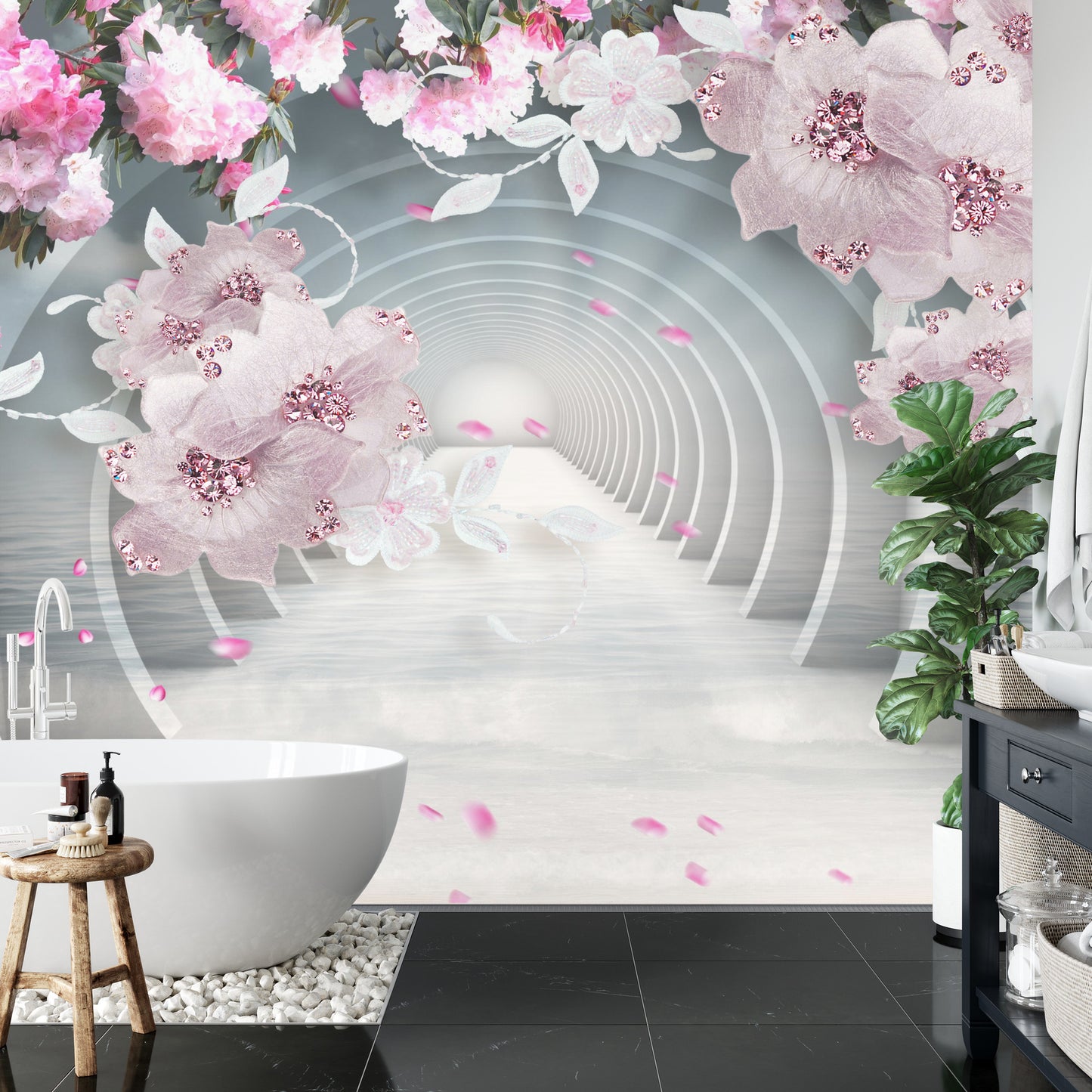 Fototapete 3D Wallpaper Pink Jewelry Flowers