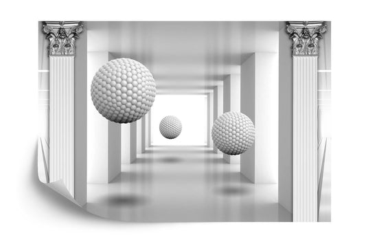 Fototapete 3D Mural Digital Silver Tunnel With Sphere And Columns .
Modern Rendering Gray Interior Wallpaper