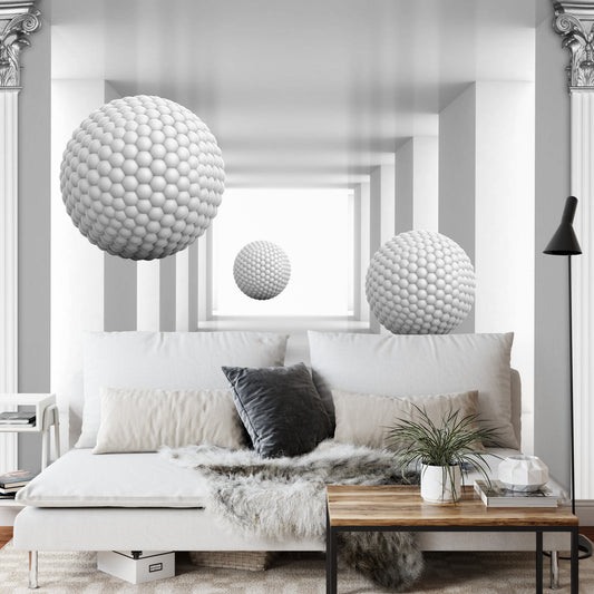 Fototapete 3D Mural Digital Silver Tunnel With Sphere And Columns .
Modern Rendering Gray Interior Wallpaper
