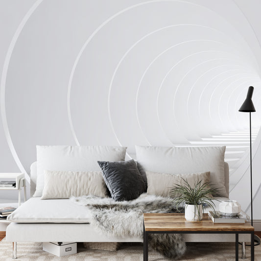 Fototapete Abstract White Bent 3D Tunnel