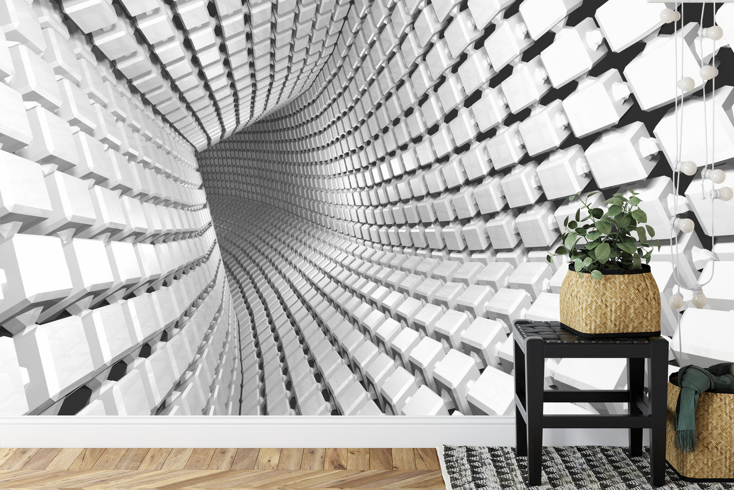 Fototapete Abstract Geometric Background With A Tunnel Going To Perspective. 3D Render