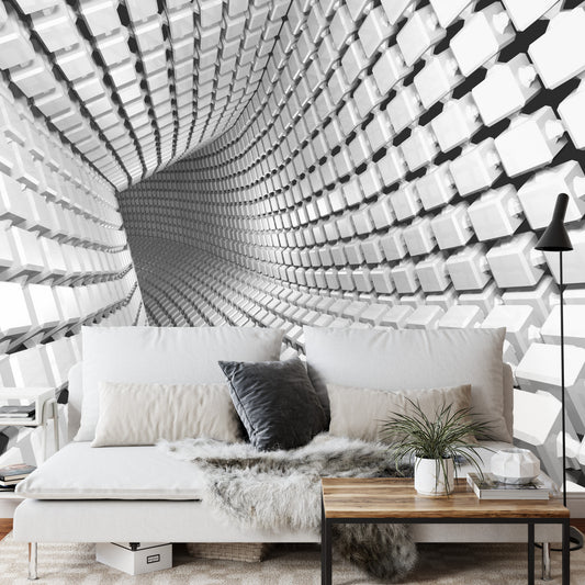 Fototapete Abstract Geometric Background With A Tunnel Going To Perspective. 3D Render