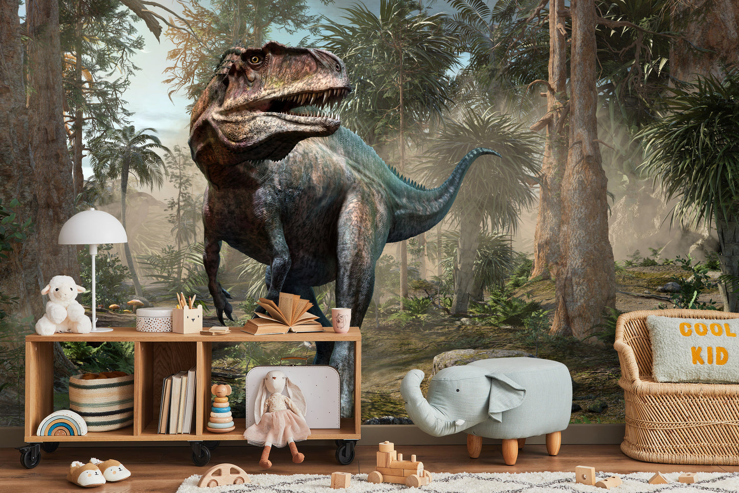 Fototapete Realistische Dinosaurier Und Palmen
