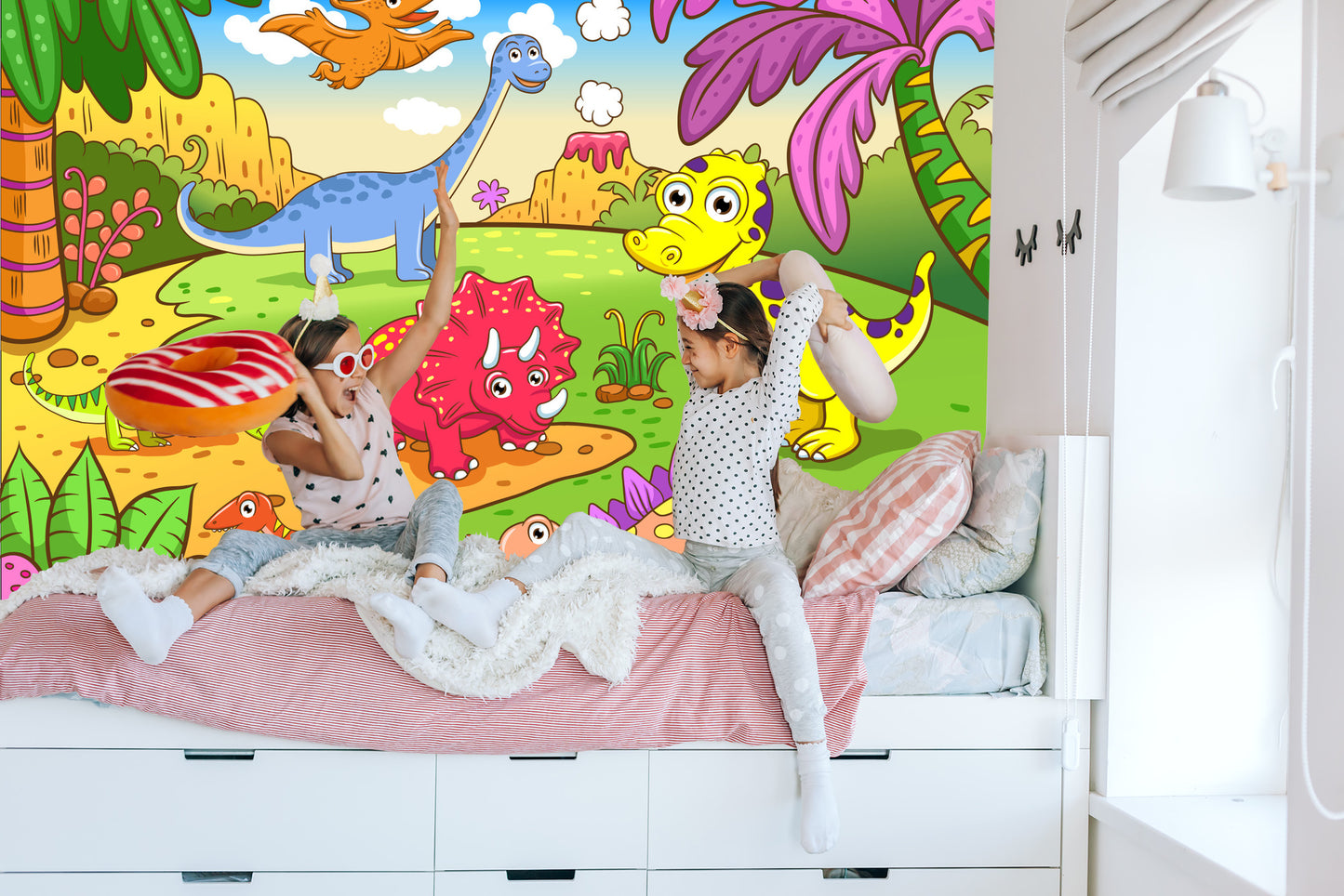 Fototapete Bunte Dinosaurier Auf Einer Lichtung
