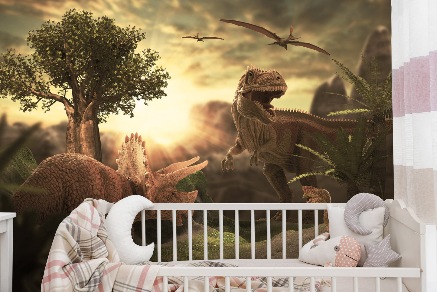 Fototapete Dinosaurier Bei Sonnenuntergang