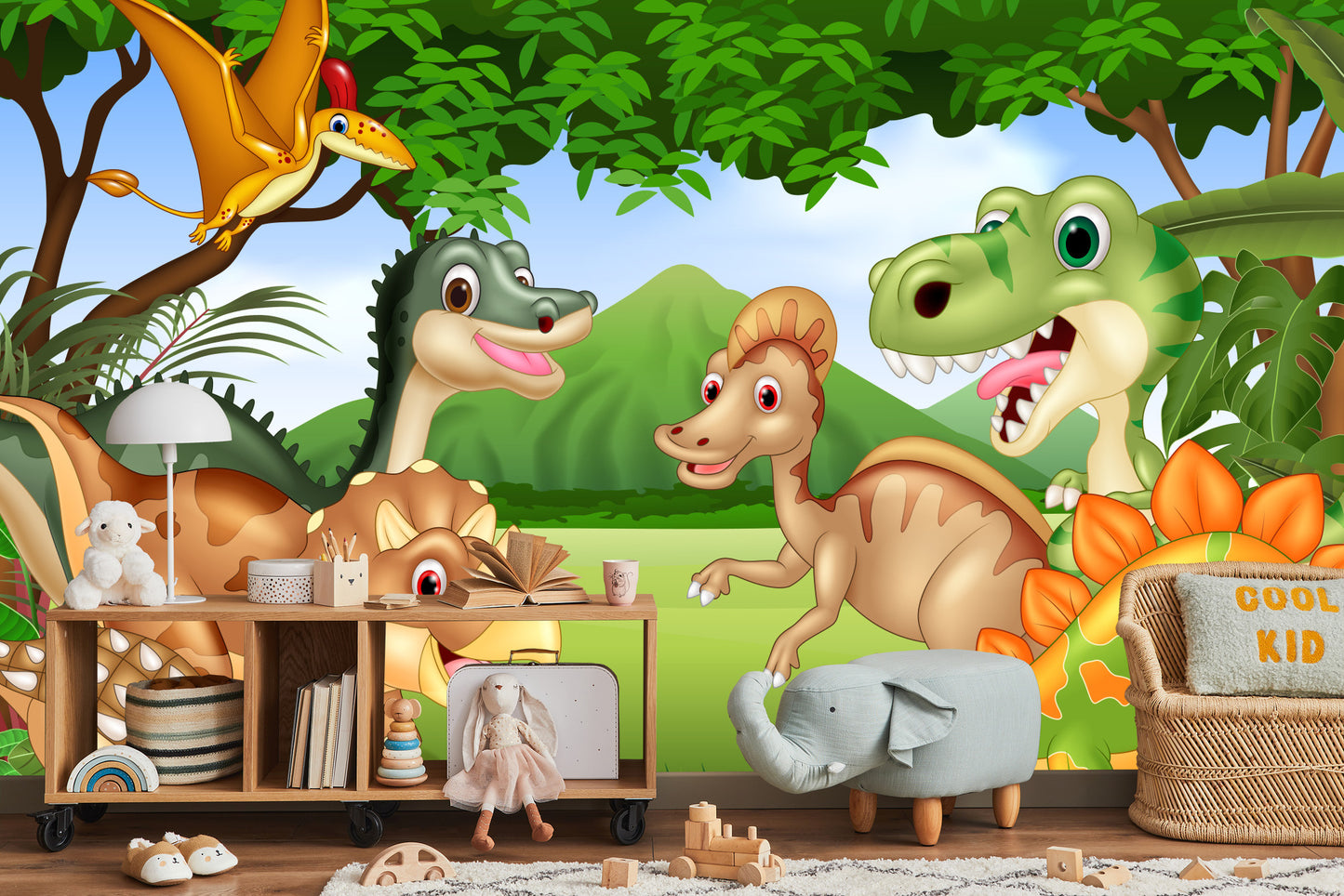 Fototapete Märchenhafte Dinosaurier Im Dschungel
