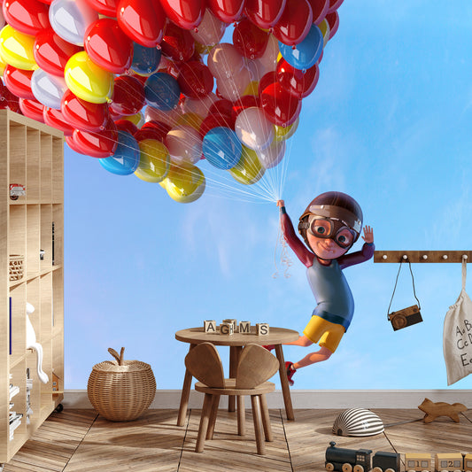 Fototapete Junge Mit Luftballons Im Flug