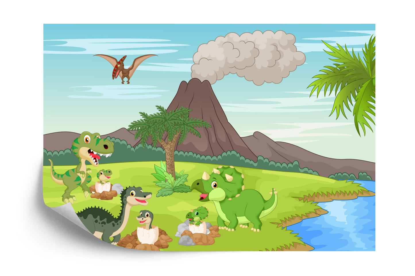 Fototapete Dinosaurier Und Vulkan