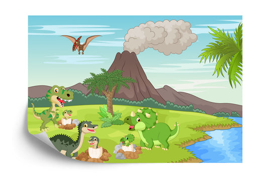 Fototapete Dinosaurier Und Vulkan