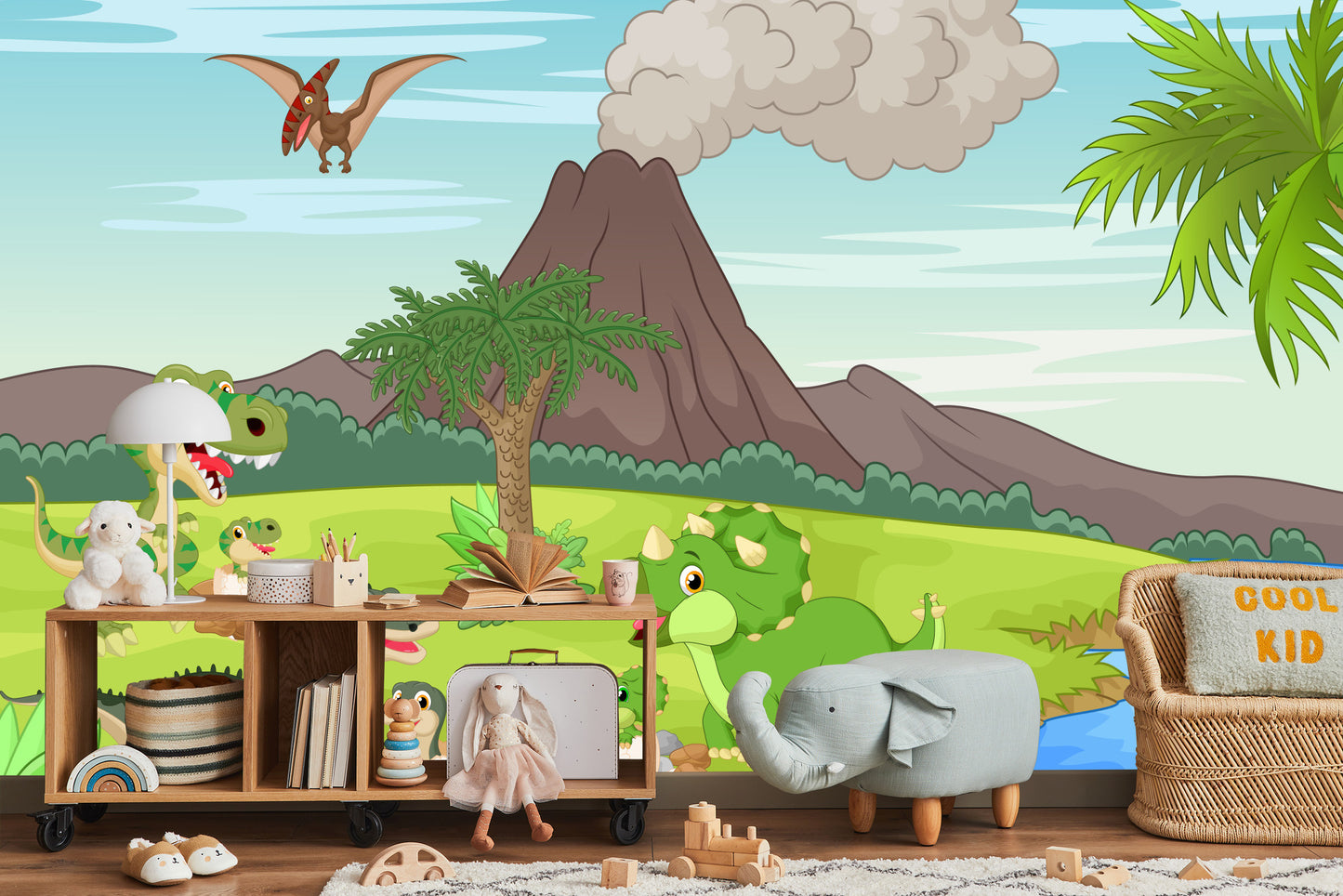 Fototapete Dinosaurier Und Vulkan