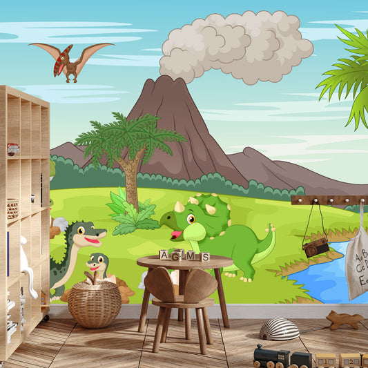 Fototapete Dinosaurier Und Vulkan