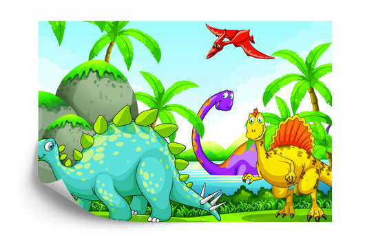 Fototapete Grüne Dinosaurier Und Palmen