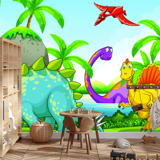 Fototapete Grüne Dinosaurier Und Palmen