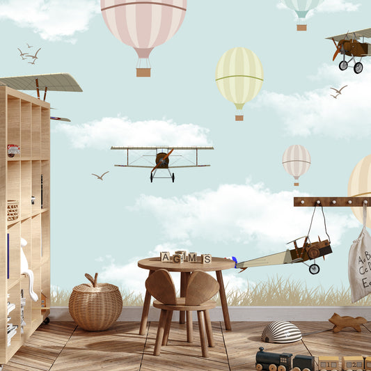 Fototapete Flugzeuge Und Ballons Am Himmel