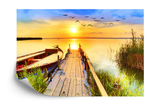 Fototapete Landschaft Mit Einem See Bei Sonnenuntergang