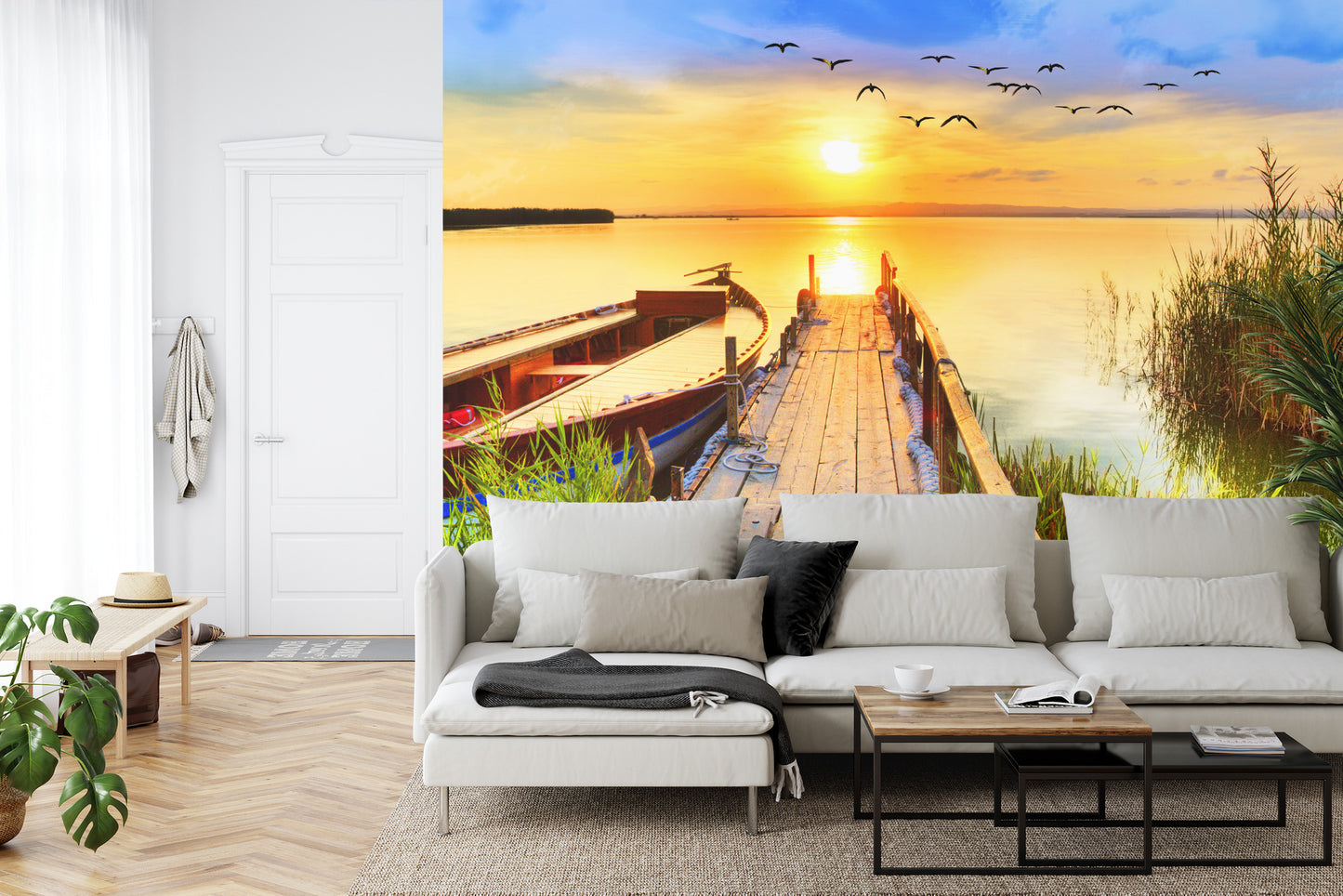 Fototapete Landschaft Mit Einem See Bei Sonnenuntergang