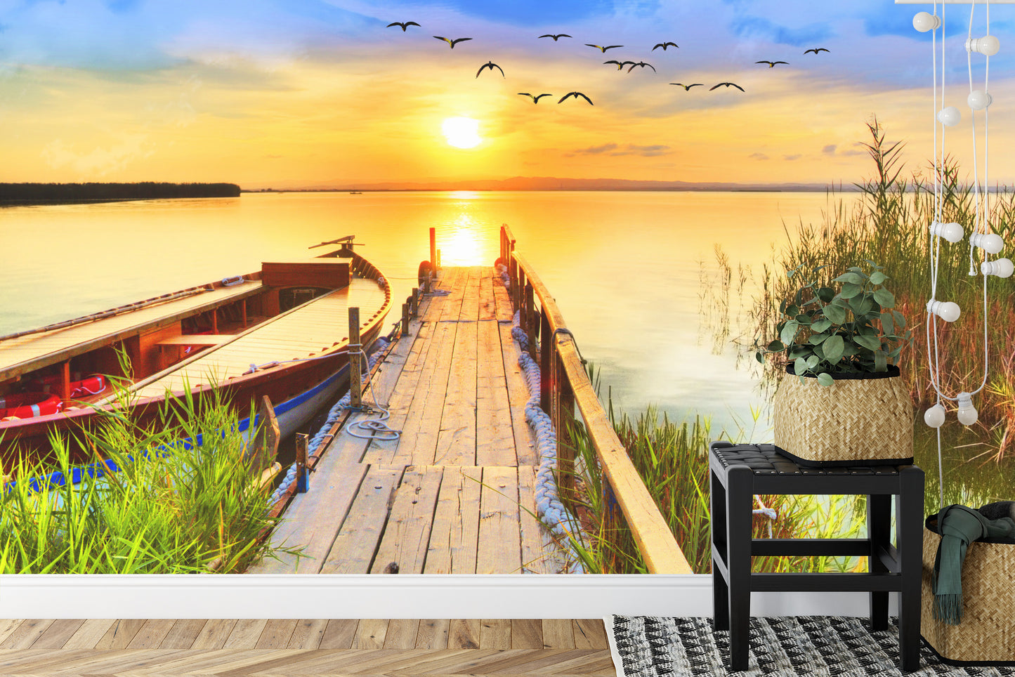 Fototapete Landschaft Mit Einem See Bei Sonnenuntergang