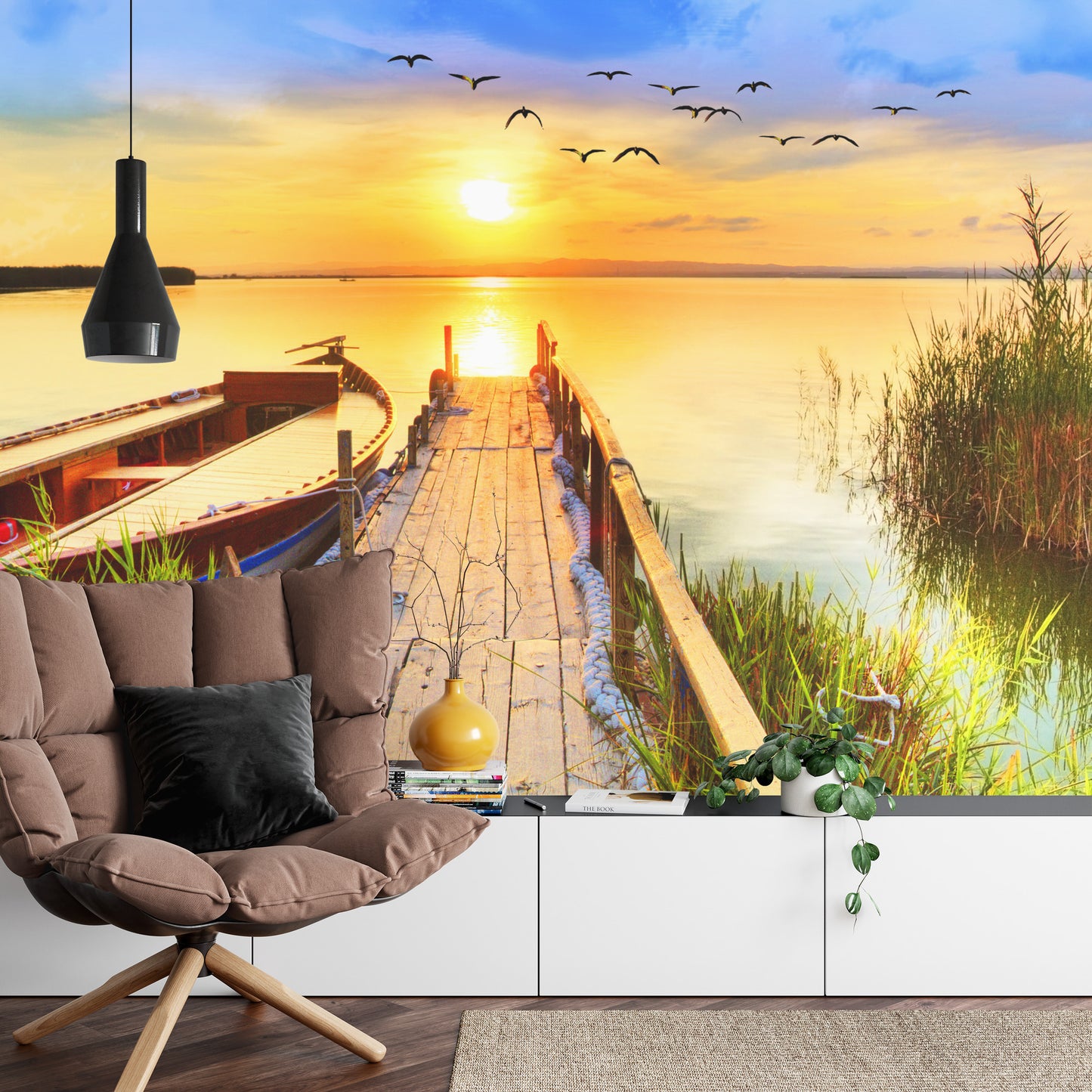 Fototapete Landschaft Mit Einem See Bei Sonnenuntergang