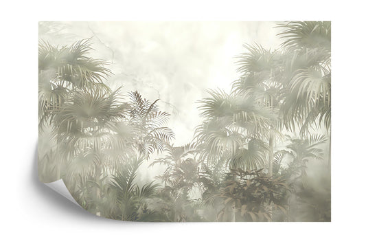 Fototapete Tropische Bäume Und Blätter Im Nebligen Wald-Tapetendesign – 3D