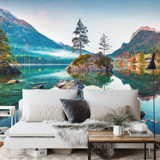 Fototapete Beautiful Autumn Scene Of Hintersee Lake. Colorful Morning View Of Bavarian Alps On The Austrian Border, Germany, Europe. Beauty Of Nature Concept Background.