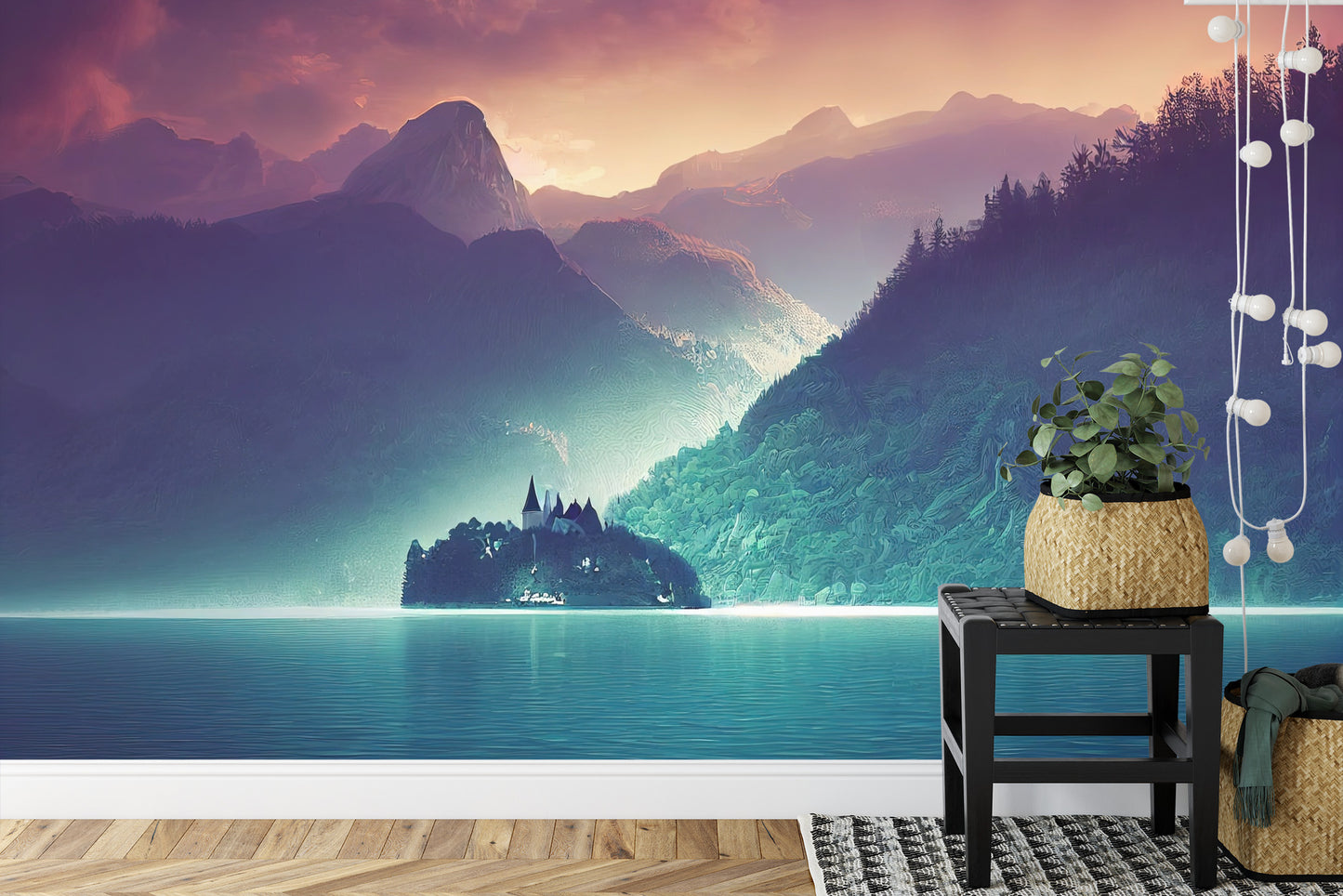 Fototapete Fantasy Concept Showing A Lake Bled, Slovenia. Digital Art Style, Painting , Horizontal Side View, Skyline