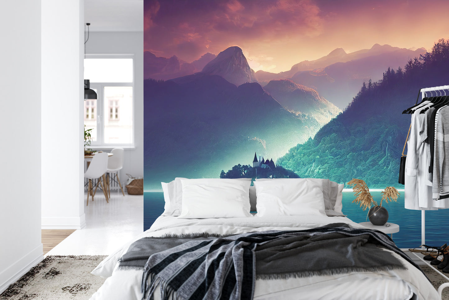 Fototapete Fantasy Concept Showing A Lake Bled, Slovenia. Digital Art Style, Painting , Horizontal Side View, Skyline