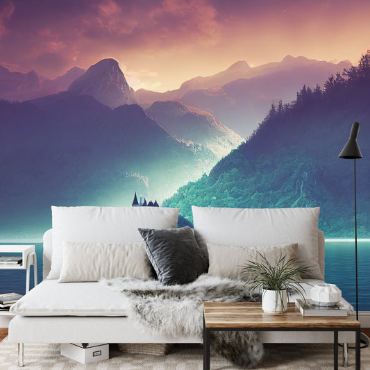 Fototapete Fantasy Concept Showing A Lake Bled, Slovenia. Digital Art Style, Painting , Horizontal Side View, Skyline
