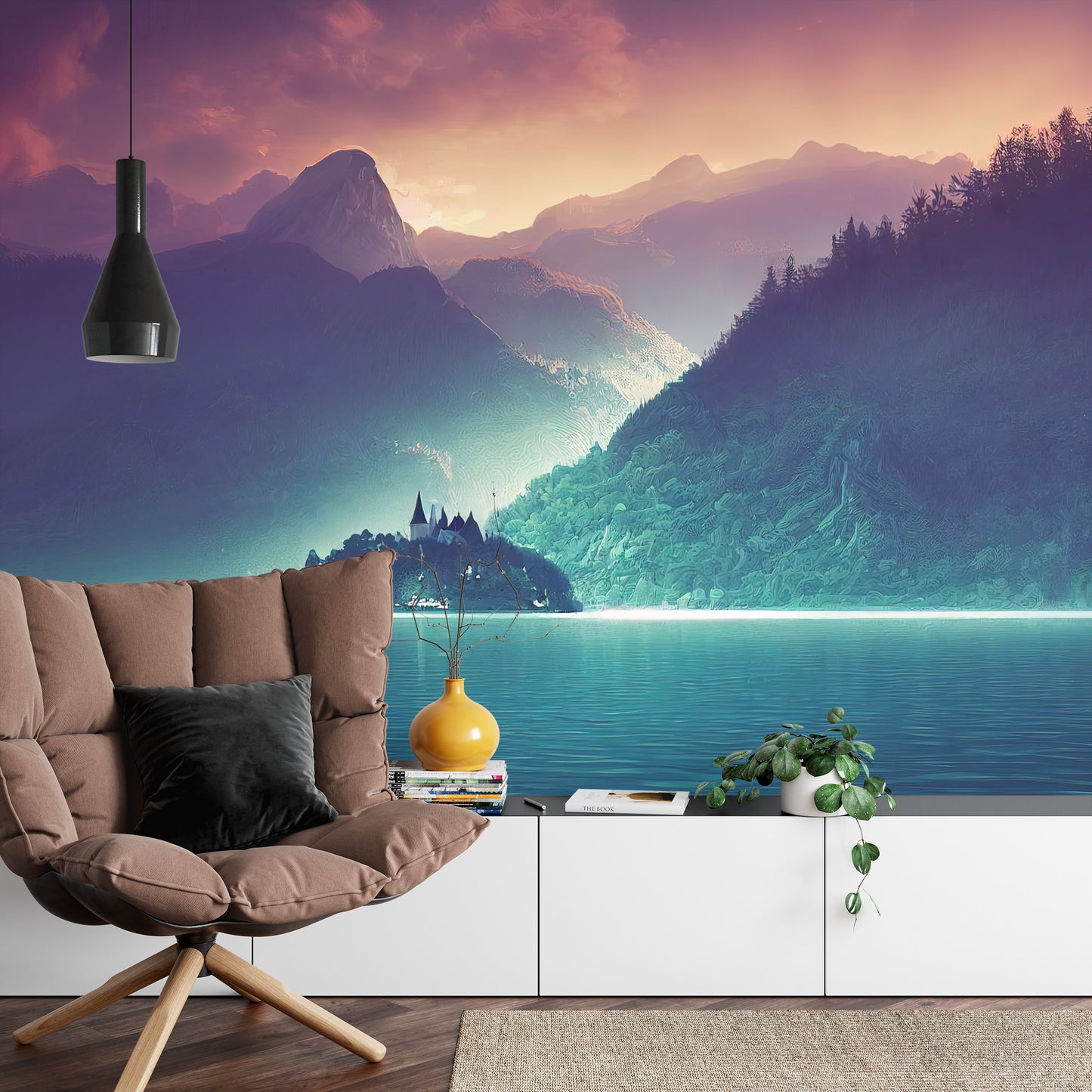 Fototapete Fantasy Concept Showing A Lake Bled, Slovenia. Digital Art Style, Painting , Horizontal Side View, Skyline