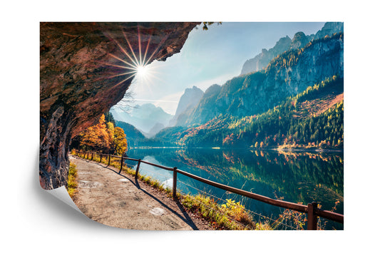 Fototapete Sunny Autumn Scene Of Vorderer ( Gosausee ) Lake. Colorful Morning View Of Austrian Alps, Upper Austria, Europe. Beauty Of Nature Concept Background.