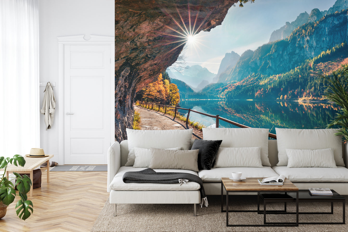 Fototapete Sunny Autumn Scene Of Vorderer ( Gosausee ) Lake. Colorful Morning View Of Austrian Alps, Upper Austria, Europe. Beauty Of Nature Concept Background.