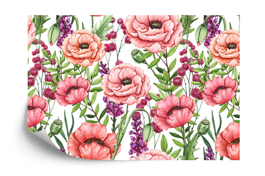 Fototapete Mohnblumen Aquarell