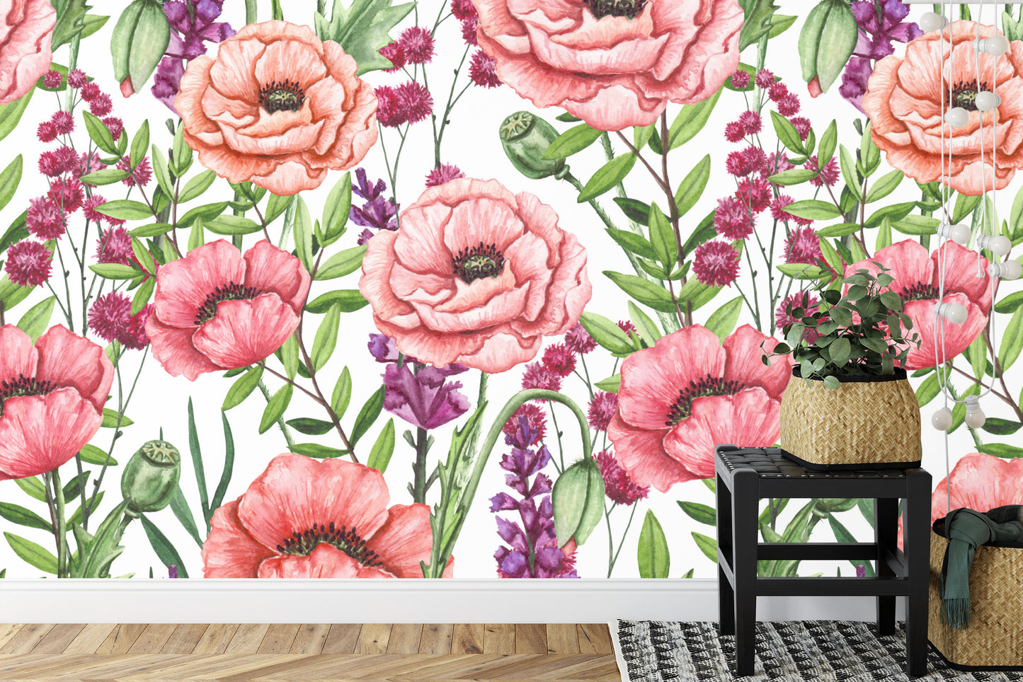 Fototapete Mohnblumen Aquarell