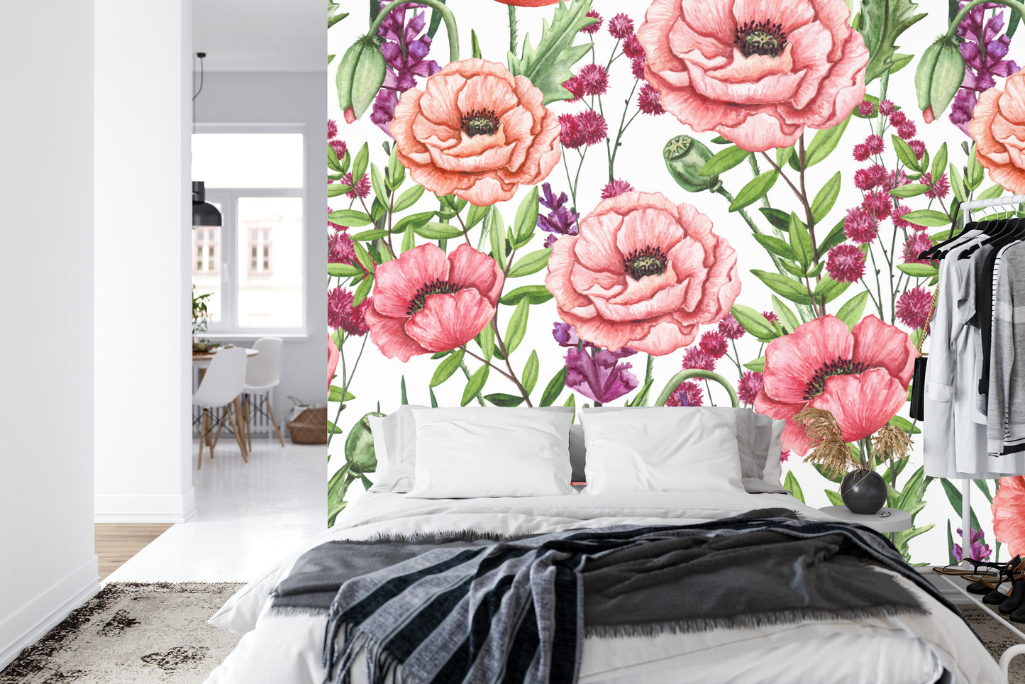 Fototapete Mohnblumen Aquarell