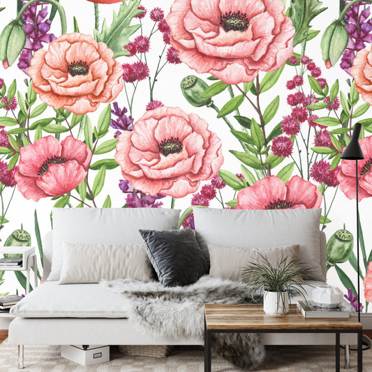 Fototapete Mohnblumen Aquarell