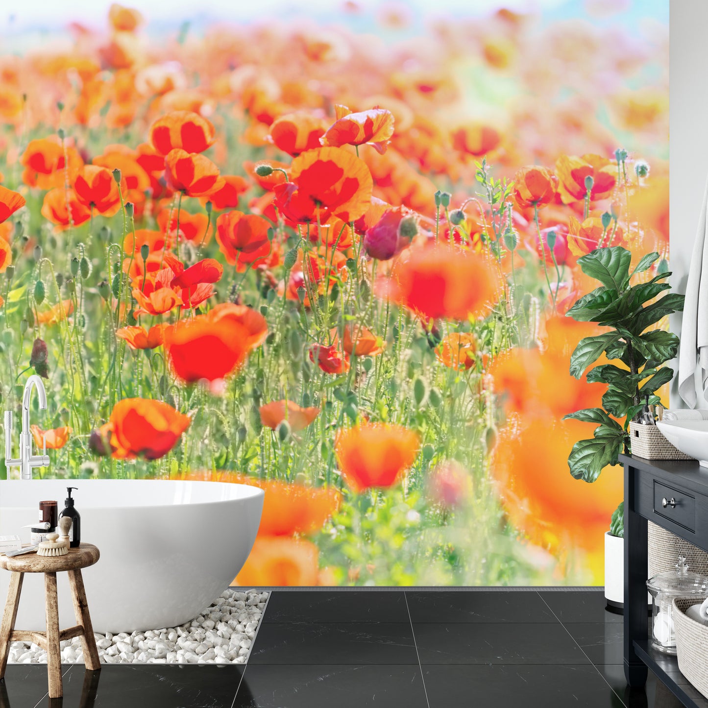 Fototapete Feld Der Roten Mohnblumen