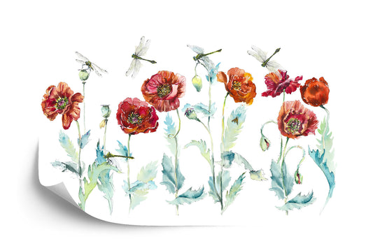 Fototapete Aquarell Mohnblumen