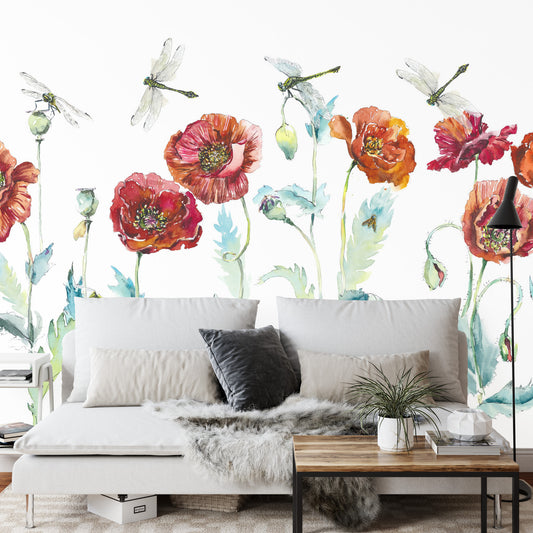 Fototapete Aquarell Mohnblumen