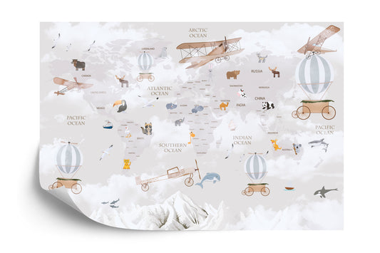 Fototapete Animals World Map For Kids Wallpaper Design